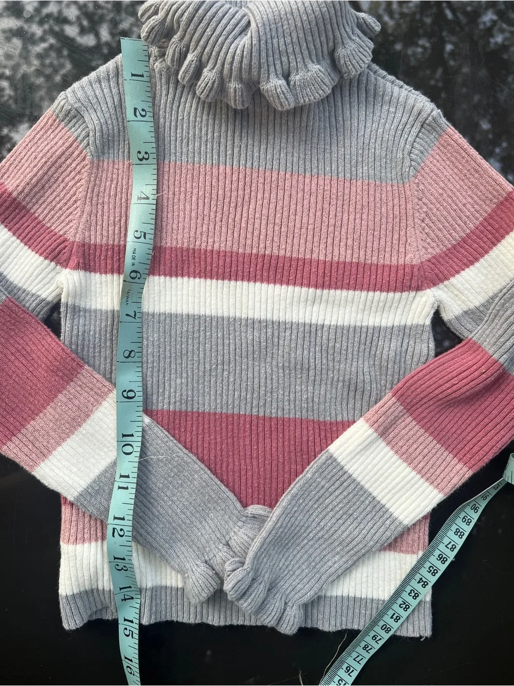 Tommy Bahama Turtleneck Girls Gray Pink White Knit Pullover Sweater 5-6Y Striped